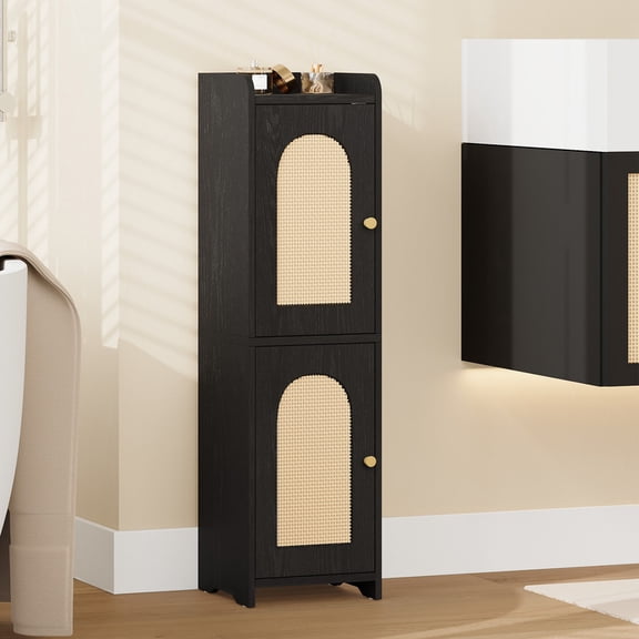 Hzuaneri Bathroom Storage Cabinet, 29.5" Tall Small Corner Freestanding Floor Cabinet with 2 Doors & Adjustable Shelf for Narrow Spaces, Black