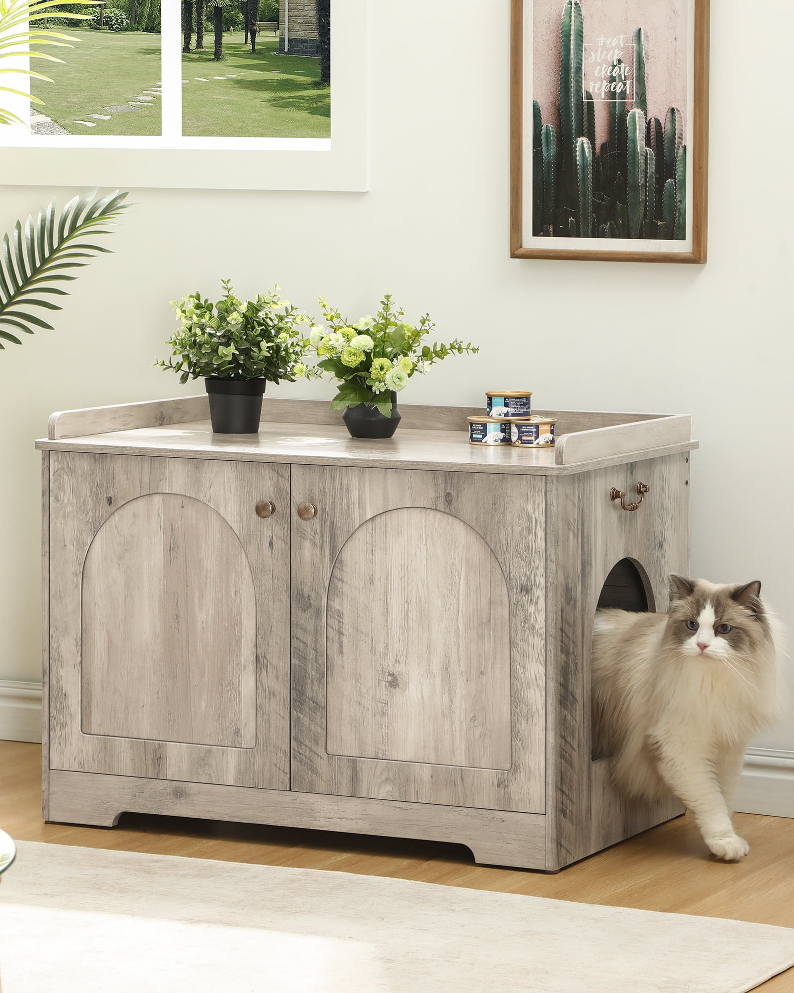 Hzuaneri Cat Litter Box Enclosure， Hidden Litter Box Furniture