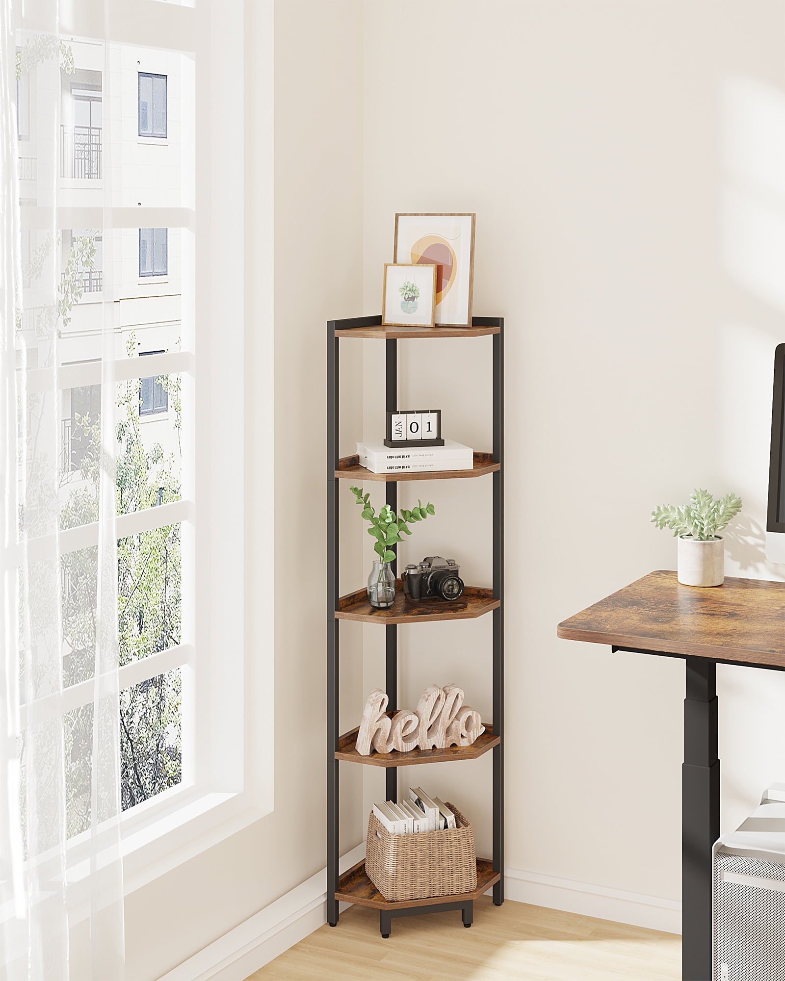 Hzuaneri Industrial 5-Tier Wall Corner Display Shelf with Metal