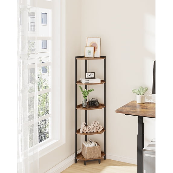 Hzuaneri Corner Shelf, Industrial 5-Tier Wall Corner Bookshelf with Metal Frame CS05901B