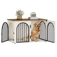 thumbnail image 1 of Hzuaneri Dog Crate Furniture, 39.4" Wooden Dog Kennel with Cushion, Indoor Dog Cage for Medium to Large Dog, Decorative Pet House Side End Table TV Stand, Heavy Duty, White Brown, 1 of 9