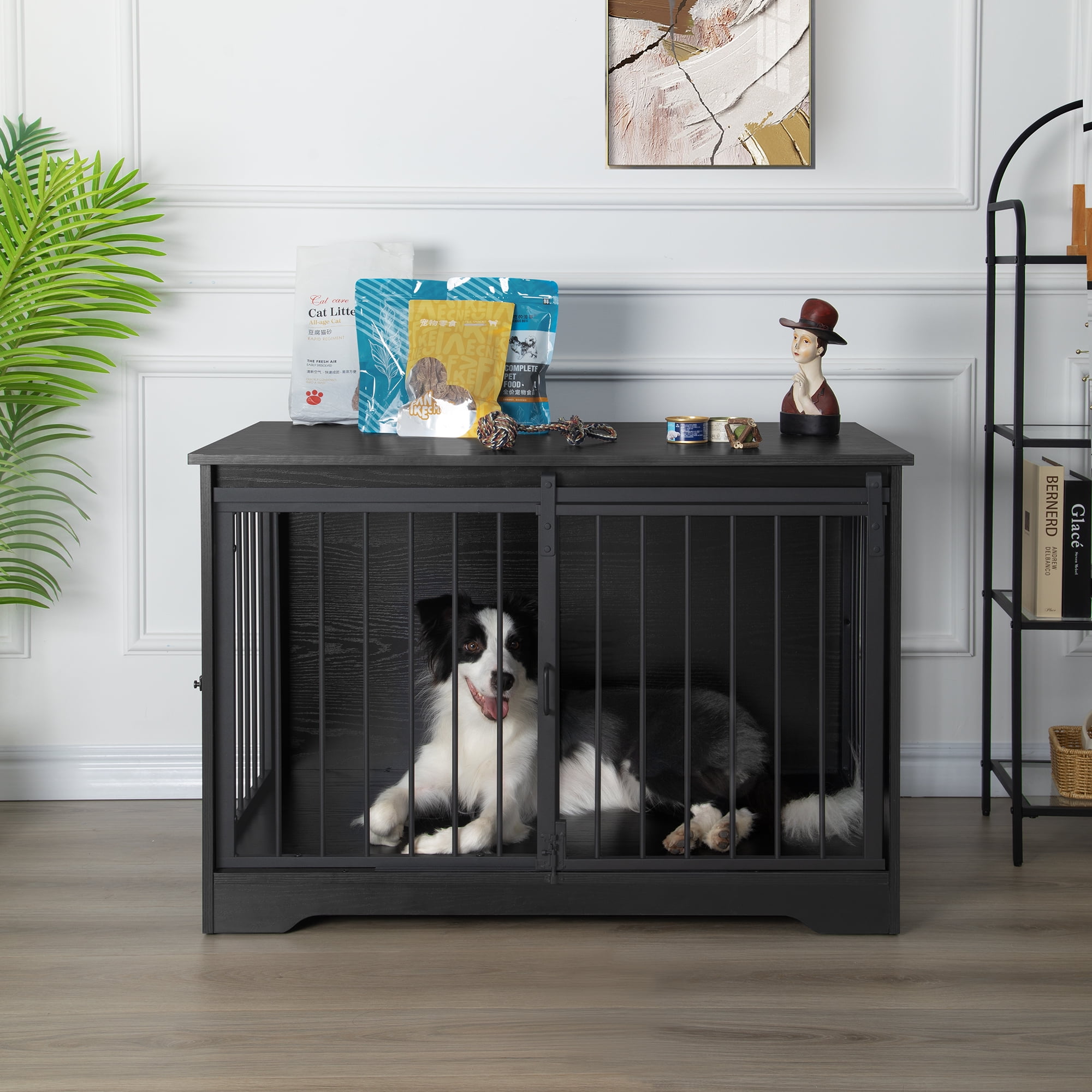 Hzuaneri Furniture Style Dog Crate, Dog Kennels, Black DFC02304B