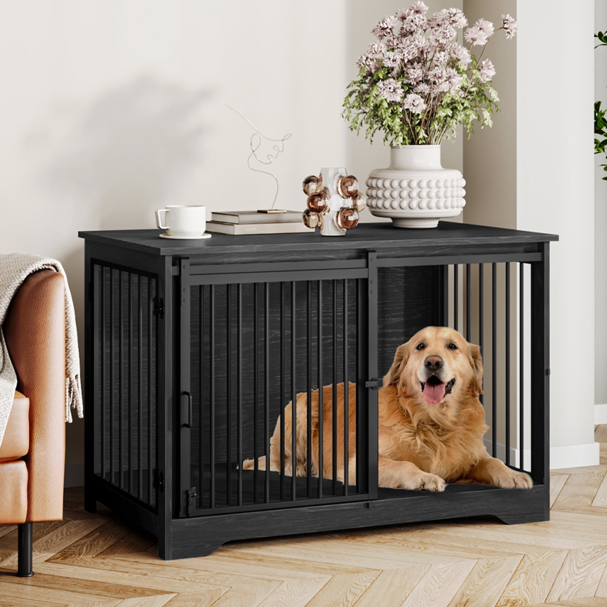 全長80cm！Sweety いぬ XXL サイズ Hzuaneri Large Double Door Furniture Style Dog Crate, Medium Sized
