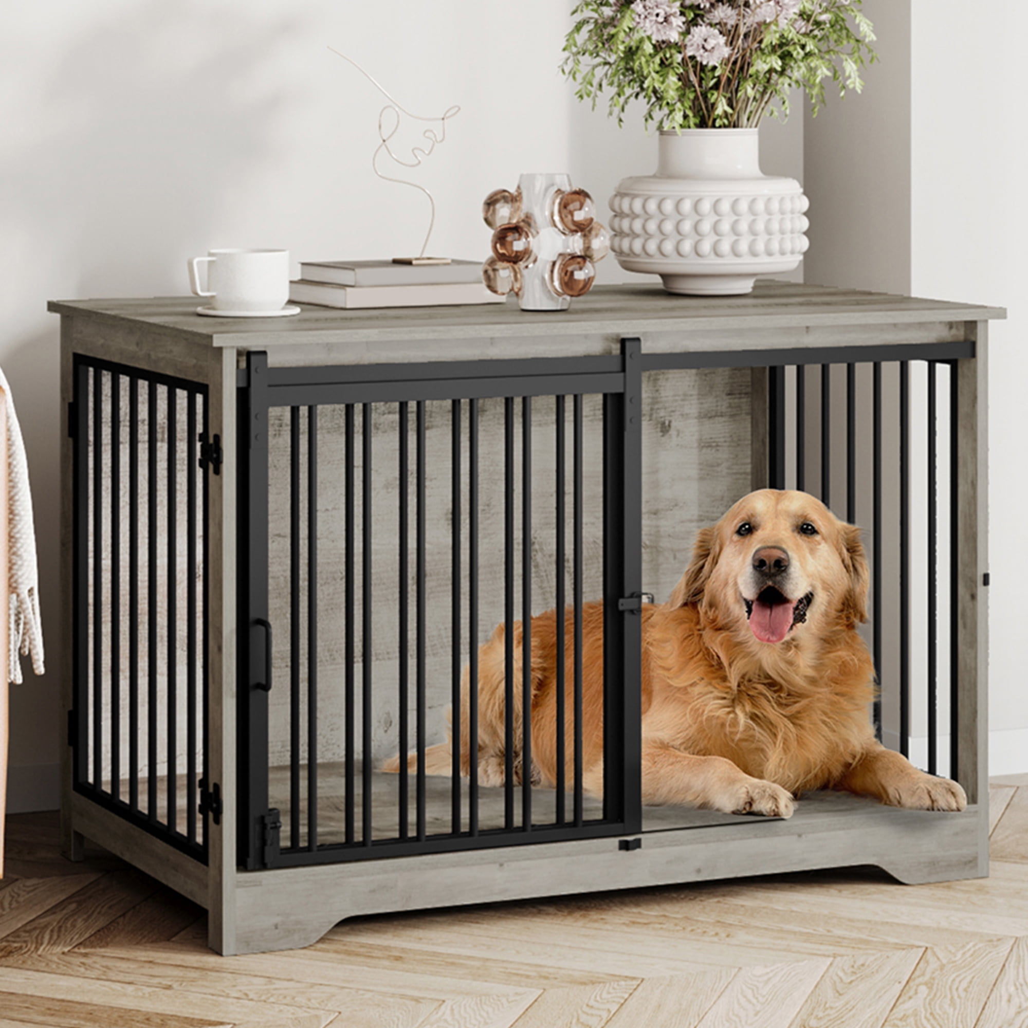 dogページ Hzuaneri Heavy-Duty Furniture Style Dog Crate, Chew