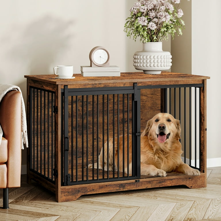Hzuaneri Furniture Style Dog Crate, Heavy-Duty, Rustic Brown and