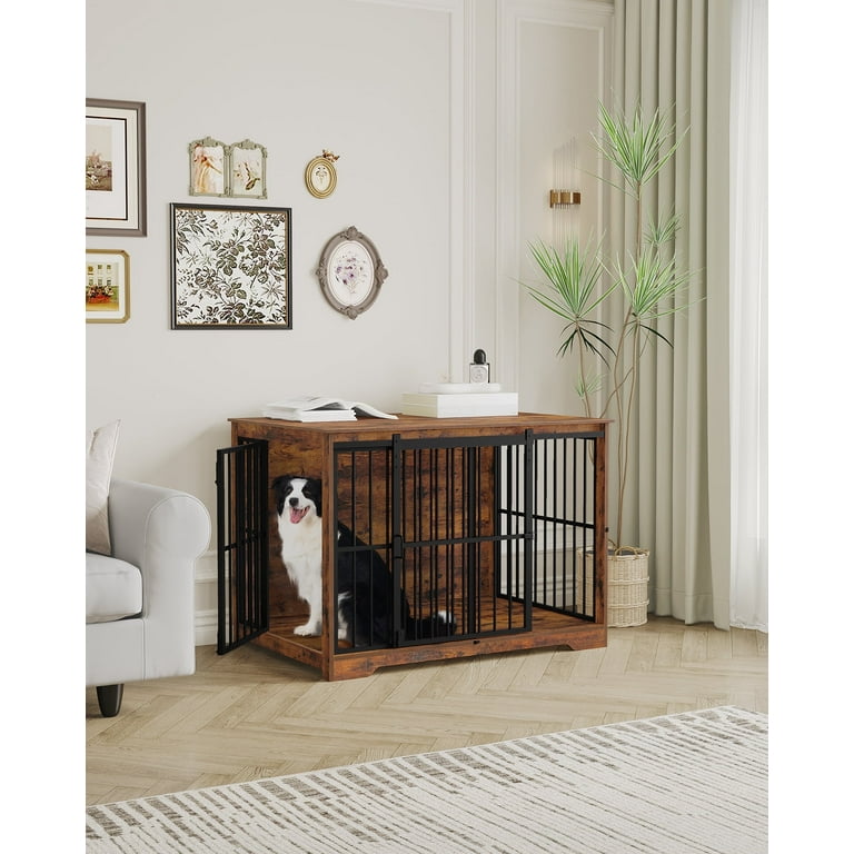 Hzuaneri Heavy-Duty Furniture Style Dog Crate, Double Doors, Metal