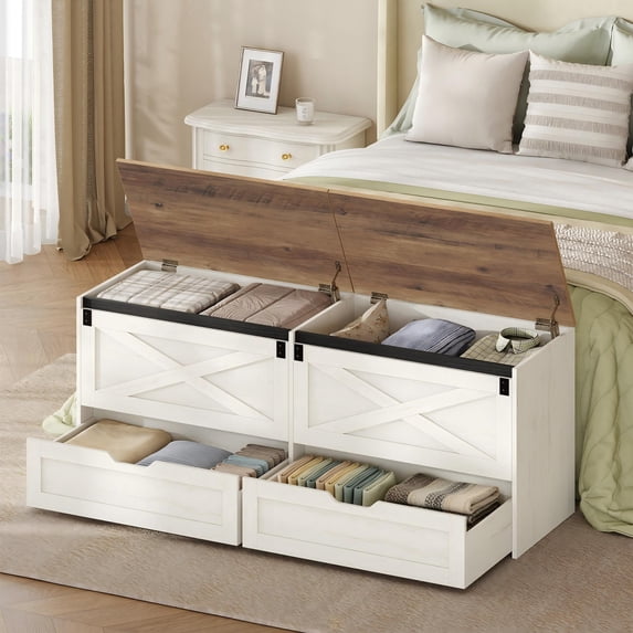 Hzuaneri Storage Chest, 59" Farmhouse Wooden Storage Bench with 2 ...