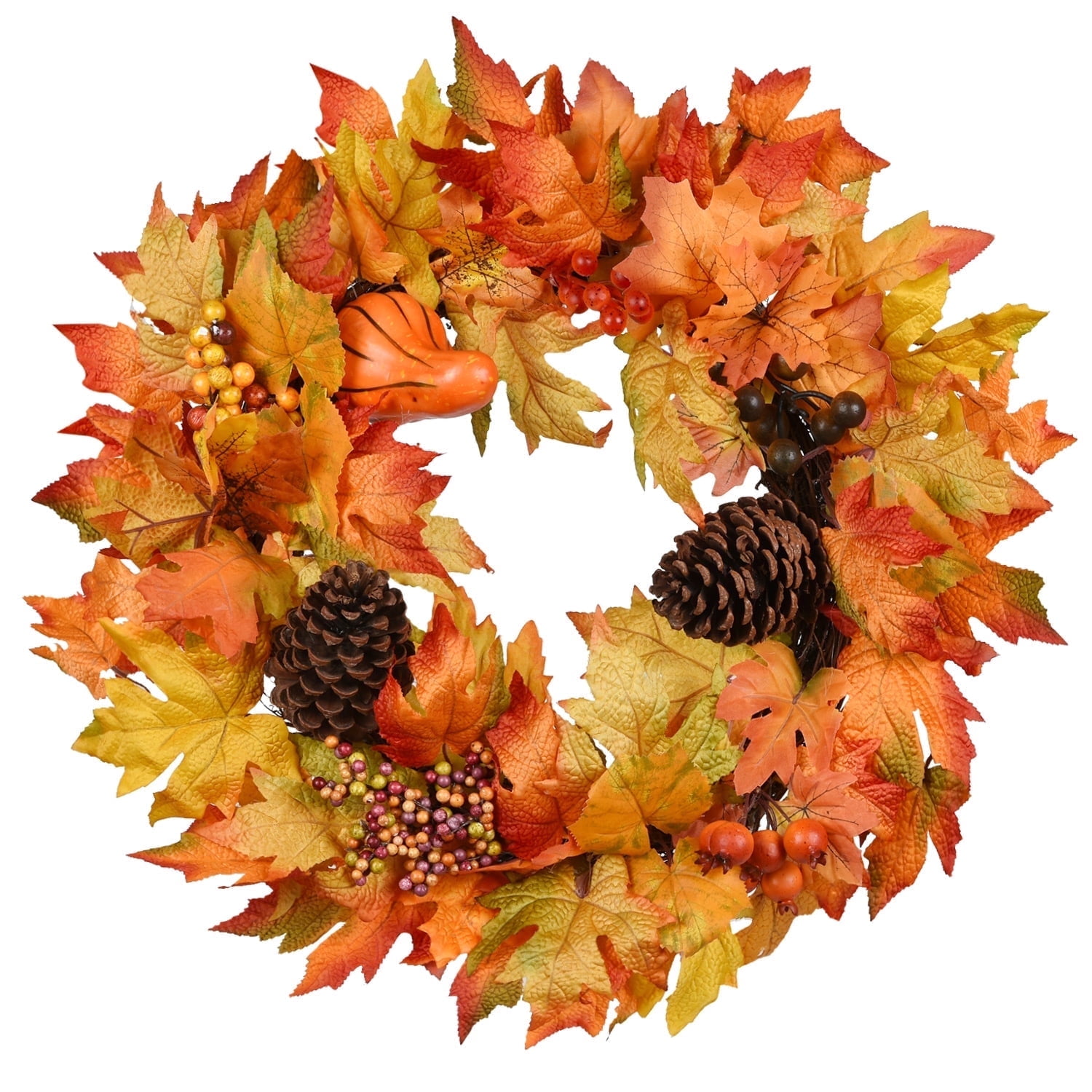 20" Multicolor Artificial Fall Wreath with Pumpkins and Pine Cones
