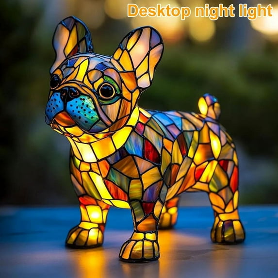 HzyK 2025 Novelty Corgi Lamp Dachshund Lamp, Vintage Stained Glass French Bulldog Lamp, Animal Series Art Night Light for Home Decor
