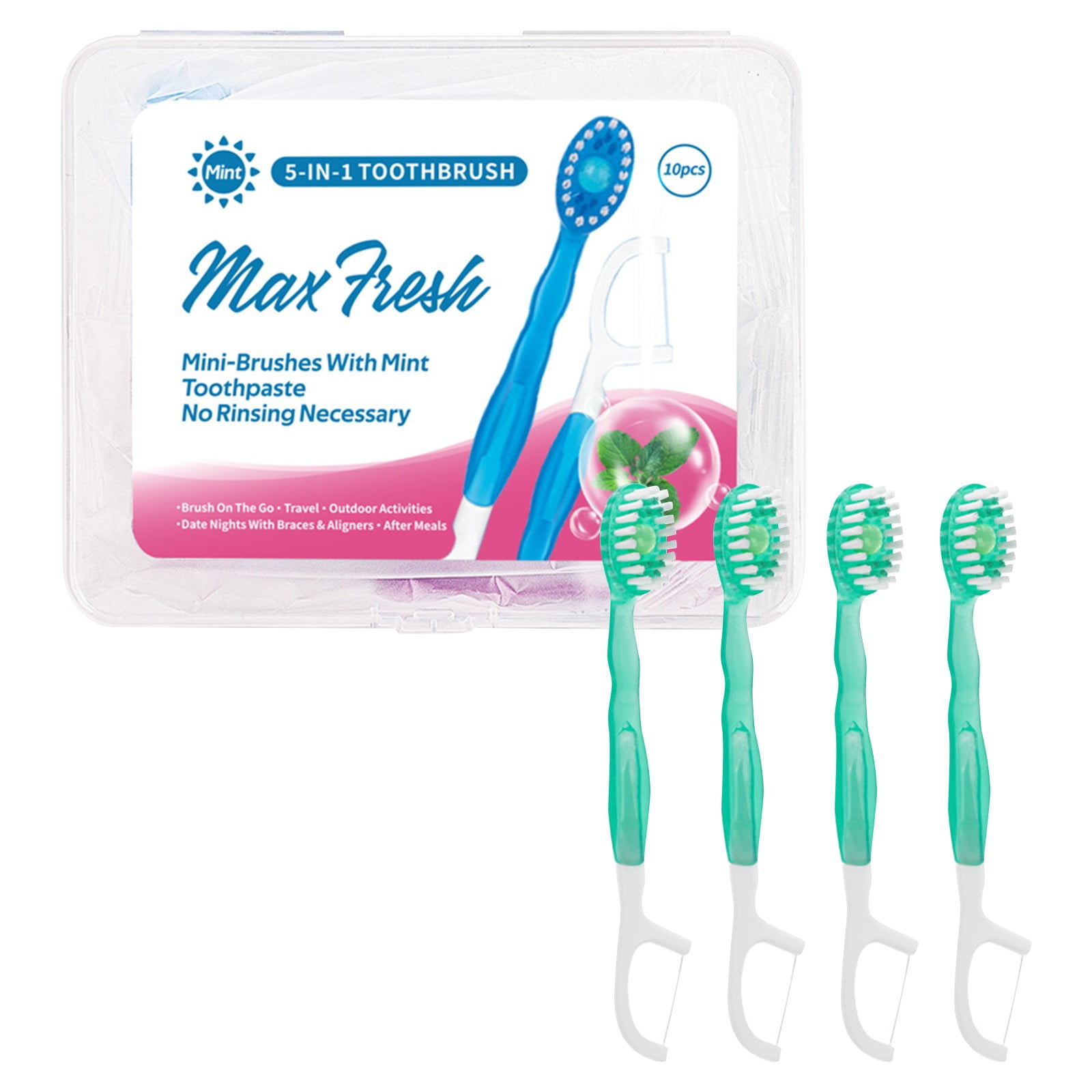 HzyK Practical Max Fresh 5 in 1 Travel Toothbrush Kit 10 Pack Built in ...