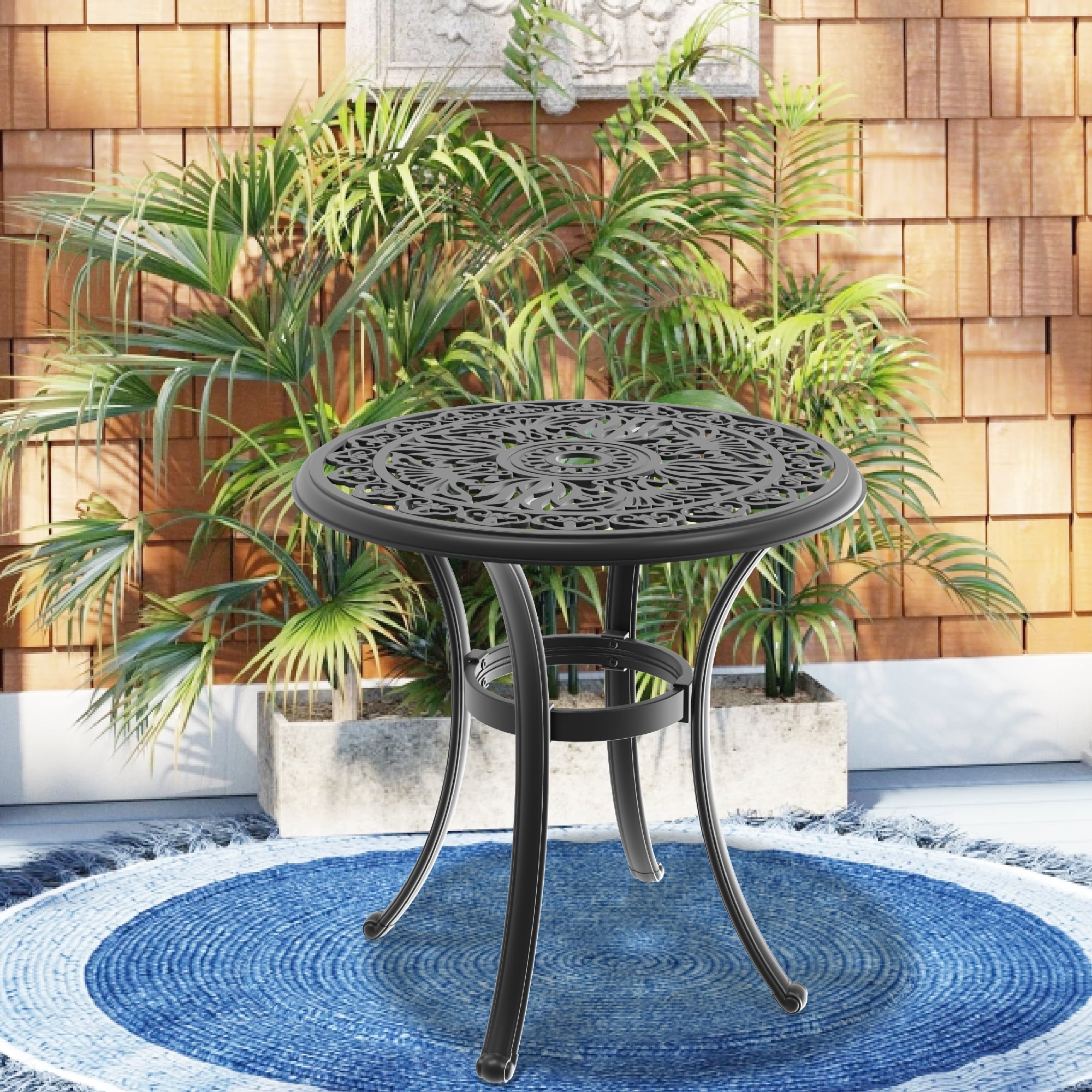 Black Dining Table Cast Aluminum Round Outdoor Dining