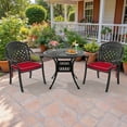 thumbnail image 1 of Hzzkey 3-Piece Round Cast Aluminum Patio Set , Red Color Cushions , Umbrella Hole , Black, 1 of 11