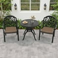 thumbnail image 1 of Hzzkey 3-Piece Cast Aluminum Outdoor Dining Set, Round Table, Brown Cushions, Umbrella Hole for Patio/Garden Use, 1 of 9