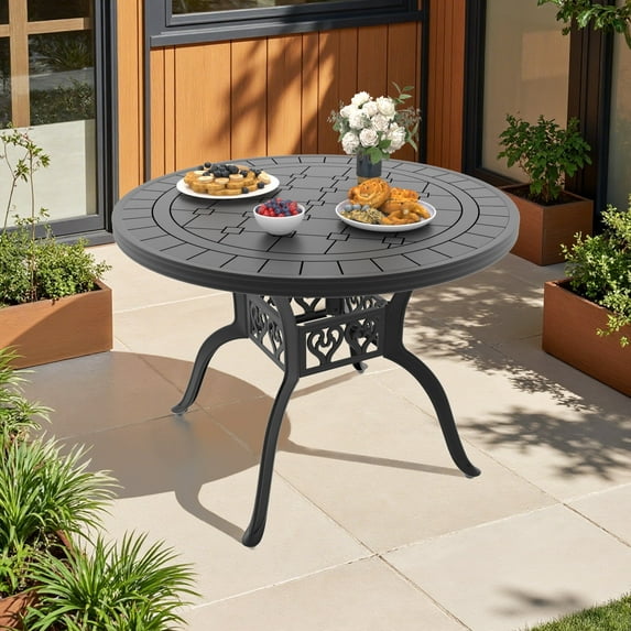 Hzzkey 39.37" Round Cast Aluminum Patio Dining Table, Outdoor Weather-Resistant,Black