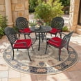 thumbnail image 1 of Hzzkey 5-Piece Outdoor Rust-Resistant Cast Aluminum Patio Set, Black Table, Red Cushions, Umbrella Hole, 1 of 12