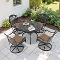 thumbnail image 1 of Hzzkey 5-Piece Round Cast Aluminum Patio Set with Swivel Chairs,Brown Cushions,and Umbrella Hole, 1 of 10