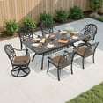 thumbnail image 1 of Hzzkey 6-Person Rectangular Cast Aluminum Patio Set with 2 Swivel Chairs,Brown Cushions & Umbrella Hole, 1 of 12