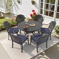 thumbnail image 1 of Hzzkey 7-Piece Cast Aluminum Patio Dining Set and Blue Cushion Chairs and Round Table Black, 1 of 10