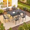 thumbnail image 1 of Hzzkey 7-Piece Black Cast Aluminum Patio Dining Set with Beige Cushions, for Deck, Garden, Backyard, 1 of 10