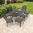 thumbnail image 1 of Hzzkey 9-Piece Oval Cast Aluminum Patio Set , Brown Cushions , Umbrella Hole , Black, 1 of 10
