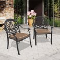 thumbnail image 1 of Hzzkey All-Weather Rust-Resistant Aluminum Armchair Set (2-Piece) with Brown Cushions for Patio, Balcony & Pool,Black, 1 of 10