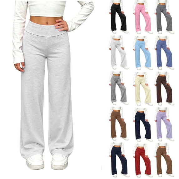 Hzzrkos Girls Casual Athletic Solid Color Elastic Waist Loose Straight Wide Leg Long Pants Trousers With Pockets for Girls Daily Workout Loungewear Outfit White
