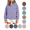 thumbnail image 1 of Hzzrkos Girls Casual Loose Leopard Print Hooded Long Sleeve Kangaroo Pocket Pullover Sweatshirt Fashion Hoodie Top Cozy Everyday Outdoor Sweatshirt Outerwear Purple, 1 of 5