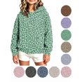 thumbnail image 1 of Hzzrkos Girls Casual Loose Leopard Print Hooded Long Sleeve Kangaroo Pocket Pullover Sweatshirt Fashion Hoodie Top Cozy Everyday Outdoor Sweatshirt Outerwear Green, 1 of 5