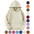 thumbnail image 1 of Hzzrkos Girls Casual Loose Solid Color Hooded Long Sleeve Fleece Pocket Pullover Sweatshirt Tops Oversized Hoodie Pullover Cozy Everyday Fashion Outerwear Beige, 1 of 9