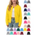 thumbnail image 1 of Hzzrkos Girls Casual Loose Solid Color Round Neck Long Sleeve Button Front Knit Cardigan Sweater Lightweight Soft Open Front Outerwear Jacket School Wear Coat Yellow, 1 of 9