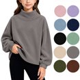 thumbnail image 1 of Hzzrkos Girls Corduroy Mock Neck Sweatshirt Long Sleeve Casual Pullover Tunic Top Soft Textured Shirt with Side Slit Hem Relaxed Daily School Travel Wear Gray, 1 of 9