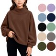 thumbnail image 1 of Hzzrkos Girls Corduroy Mock Neck Sweatshirt Long Sleeve Casual Pullover Tunic Top Soft Textured Shirt with Side Slit Hem Relaxed Daily School Travel Wear Brown, 1 of 6