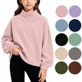 thumbnail image 1 of Hzzrkos Girls Corduroy Mock Neck Sweatshirt Long Sleeve Casual Pullover Tunic Top Soft Textured Shirt with Side Slit Hem Relaxed Daily School Travel Wear Pink, 1 of 8