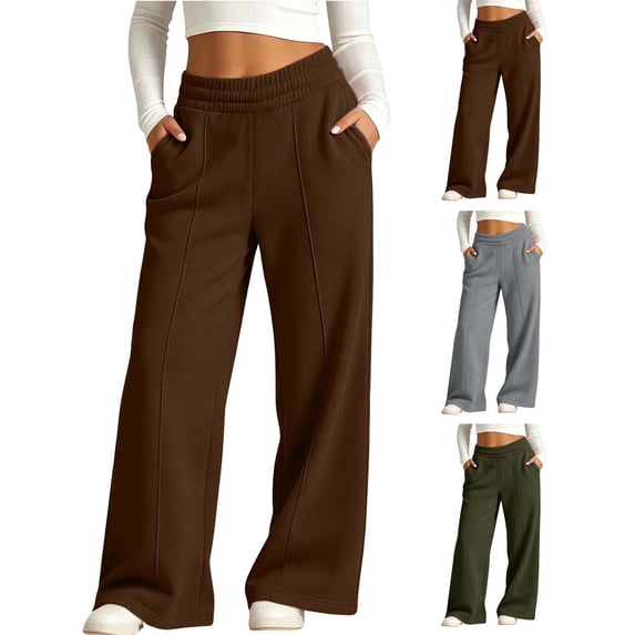 Hzzrkos Girls Wide Leg Sweatpants Casual Elastic Waist Lounge Pants with Side Pockets Soft Winter Warm Trousers Relaxed Fit Everyday Activewear Bottoms