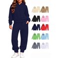thumbnail image 1 of Hzzrkos Kids Casual Loose Solid Color Long Sleeve Hooded Zip Up Sweatshirt Jogger Pants Tracksuit Set Drawstring Active Outfit Lounge Set for Daily Wear Blue, 1 of 7