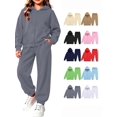 thumbnail image 1 of Hzzrkos Kids Casual Loose Solid Color Long Sleeve Hooded Zip Up Sweatshirt Jogger Pants Tracksuit Set Drawstring Active Outfit Lounge Set for Daily Wear Gray, 1 of 7
