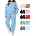 thumbnail image 1 of Hzzrkos Kids Casual Loose Solid Color Long Sleeve Hooded Zip Up Sweatshirt Jogger Pants Tracksuit Set Drawstring Active Outfit Lounge Set for Daily Wear Sky Blue, 1 of 7