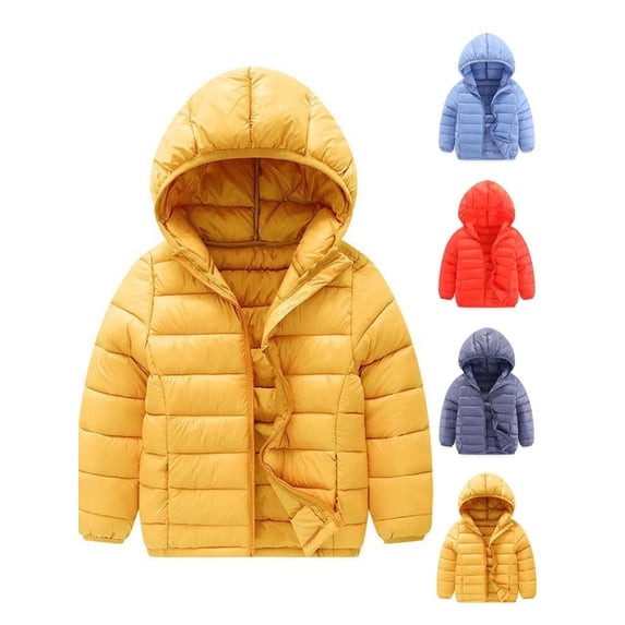 Hzzrkos Kids Casual Loose Solid Color Stand Collar Long Sleeve Quilted Zip Up Hooded Puffer Outerwear Jacket Yellow