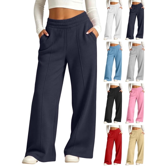 Hzzrkos Kids Fleece Lined Sweatpants Wide Leg Lounge Pants with Pockets Elastic Waist Warm Casual Jogger Pants Soft Loose Athletic Sweatpants for Boys Girls Navy