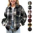 thumbnail image 1 of Hzzrkos Kids Plaid Shirt Jacket for Boys and Girls, Button Down Long Sleeve Flannel Shacket, Collared Casual Lightweight Outerwear, Everyday Layering Overshirt Black, 1 of 6