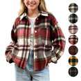 thumbnail image 1 of Hzzrkos Kids Plaid Shirt Jacket for Boys and Girls, Button Down Long Sleeve Flannel Shacket, Collared Casual Lightweight Outerwear, Everyday Layering Overshirt Red, 1 of 6