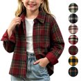 thumbnail image 1 of Hzzrkos Kids Plaid Shirt Jacket for Boys and Girls, Button Down Long Sleeve Flannel Shacket, Collared Casual Lightweight Outerwear, Everyday Layering Overshirt Wine, 1 of 6