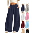 thumbnail image 1 of Hzzrkos Kids Wide Leg Sweatpants Elastic Waist Casual Jogger Pants with Side Pockets Adjustable Hem Loose Fit Athletic Trousers for School Travel Outdoor Daily Wear Navy, 1 of 9