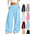 thumbnail image 1 of Hzzrkos Kids Wide Leg Sweatpants Elastic Waist Casual Jogger Pants with Side Pockets Adjustable Hem Loose Fit Athletic Trousers for School Travel Outdoor Daily Wear Sky Blue, 1 of 8