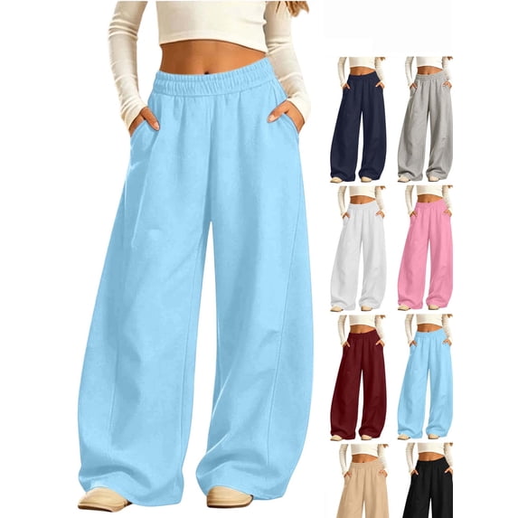 Hzzrkos Kids Wide Leg Sweatpants Elastic Waist Casual Jogger Pants with Side Pockets Adjustable Hem Loose Fit Athletic Trousers for School Travel Outdoor Daily Wear Sky Blue