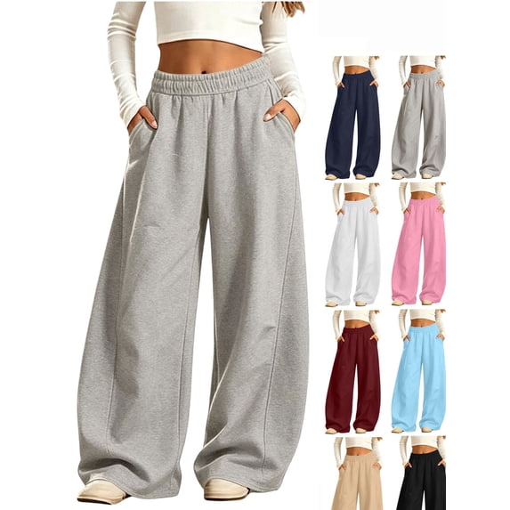Hzzrkos Kids Wide Leg Sweatpants Elastic Waist Casual Jogger Pants with Side Pockets Adjustable Hem Loose Fit Athletic Trousers for School Travel Outdoor Daily Wear Gray