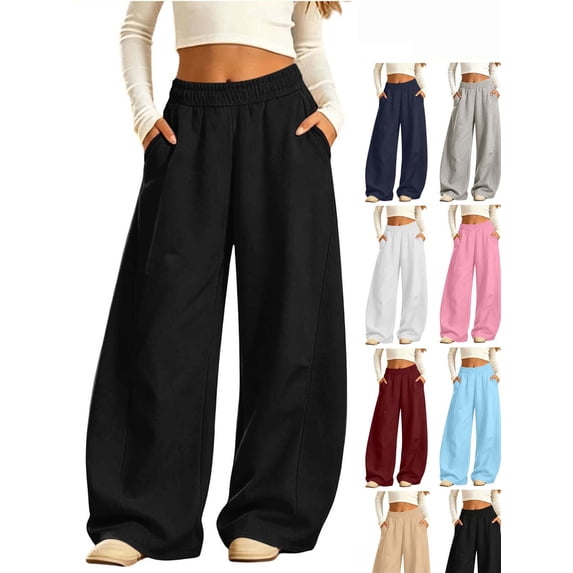 Hzzrkos Kids Wide Leg Sweatpants Elastic Waist Casual Jogger Pants with Side Pockets Adjustable Hem Loose Fit Athletic Trousers for School Travel Outdoor Daily Wear Black