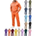 thumbnail image 1 of Hzzrkos Men Casual Loose Solid Color Long Sleeve Hooded Sweatshirt Elastic Waist Pants Set Athletic Style Pullover Hoodie Tracksuit Outfit Orange, 1 of 8