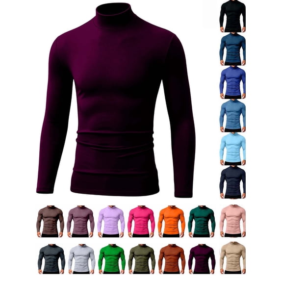 Hzzrkos Men Casual Slim Fit Solid Color Mock Neck Long Sleeve Stretch Lightweight Base Layer Shirt Pullover Athletic Thermal Tee Undershirt Activewear Top Watermelon Red