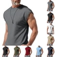 thumbnail image 1 of Hzzrkos Men Casual Slim Solid Color Crew‑Neck Cap Sleeve Basic T‑Shirt Tees, 1 of 7
